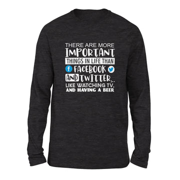 More Important Things In Life Than Fb And Twitter Men/Unisex Drop Shoulder Sweatshirt in Dark Grey Heather color
